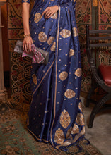 Load image into Gallery viewer, Midnight Blue Copper Zari Woven Satin Silk Saree Clothsvilla