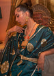 Load image into Gallery viewer, Peacock Green Copper Zari Woven Satin Silk Saree Clothsvilla