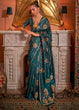 Load image into Gallery viewer, Peacock Green Copper Zari Woven Satin Silk Saree Clothsvilla
