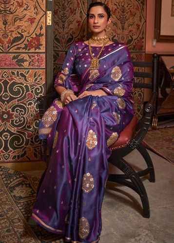 Grape Purple Copper Zari Woven Satin Silk Saree Clothsvilla