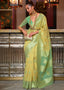 Blonde Yellow Woven Linen Silk Saree with Contrast Border & Pallu Clothsvilla