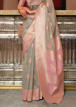 Load image into Gallery viewer, Trout Grey Woven Linen Silk Saree with Contrast Border &amp; Pallu Clothsvilla