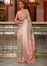 Load image into Gallery viewer, Trout Grey Woven Linen Silk Saree with Contrast Border &amp; Pallu Clothsvilla