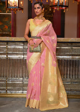 Load image into Gallery viewer, Flamingo Pink Woven Linen Silk Saree with Contrast Border &amp; Pallu Clothsvilla