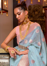 Load image into Gallery viewer, Sky Blue Woven Linen Silk Saree with Contrast Border &amp; Pallu Clothsvilla