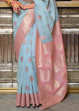 Load image into Gallery viewer, Sky Blue Woven Linen Silk Saree with Contrast Border &amp; Pallu Clothsvilla