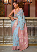 Load image into Gallery viewer, Sky Blue Woven Linen Silk Saree with Contrast Border &amp; Pallu Clothsvilla