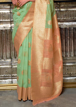 Load image into Gallery viewer, Fern Green Woven Linen Silk Saree with Contrast Border &amp; Pallu Clothsvilla