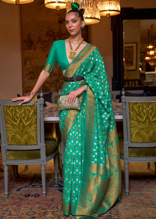 Jade Green Copper Zari Woven Banarasi Khaddi Silk Saree Clothsvilla