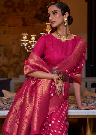 Magenta Pink Copper Zari Woven Banarasi Khaddi Silk Saree Clothsvilla
