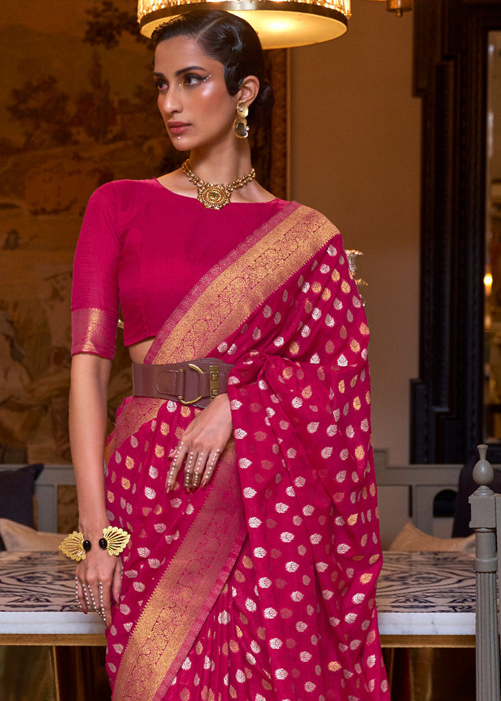 Magenta Pink Copper Zari Woven Banarasi Khaddi Silk Saree Clothsvilla