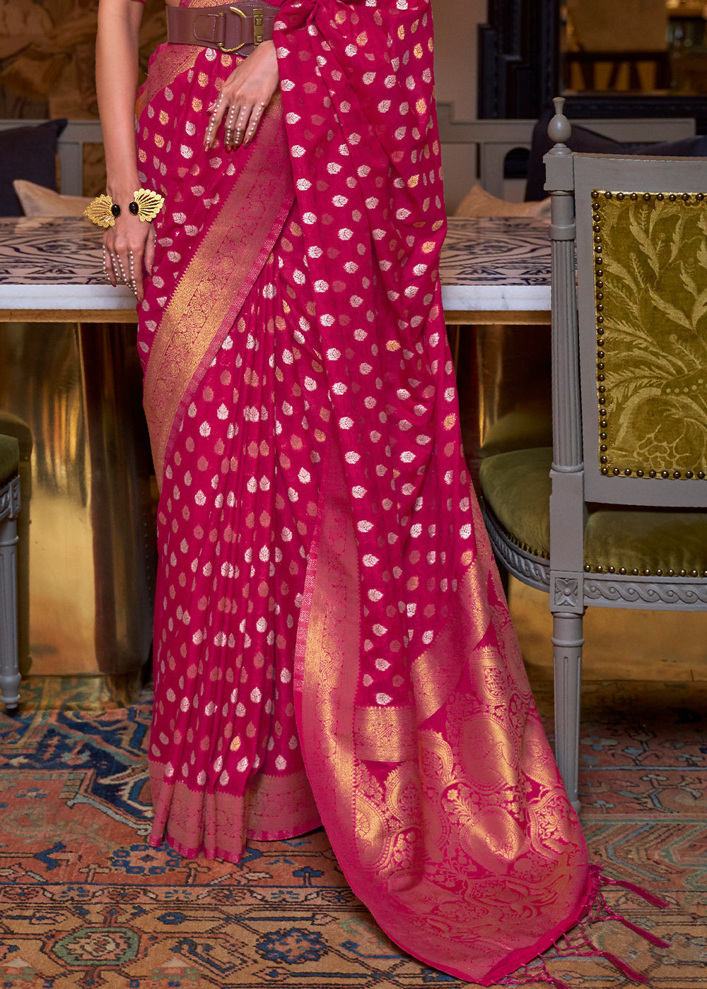 Magenta Pink Copper Zari Woven Banarasi Khaddi Silk Saree Clothsvilla