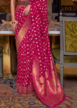 Magenta Pink Copper Zari Woven Banarasi Khaddi Silk Saree Clothsvilla