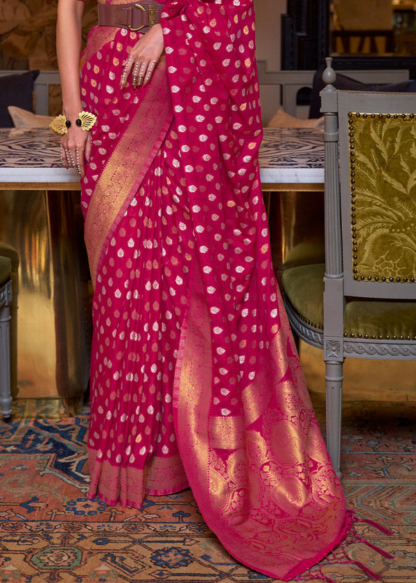Magenta Pink Copper Zari Woven Banarasi Khaddi Silk Saree Clothsvilla