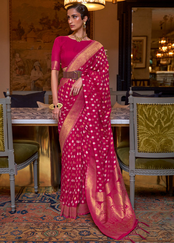 Magenta Pink Copper Zari Woven Banarasi Khaddi Silk Saree Clothsvilla