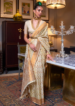 Beige Brown Copper Zari Woven Banarasi Khaddi Silk Saree Clothsvilla