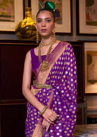 Irish Purple Copper Zari Woven Banarasi Khaddi Silk Saree Clothsvilla