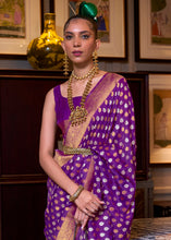 Load image into Gallery viewer, Irish Purple Copper Zari Woven Banarasi Khaddi Silk Saree Clothsvilla