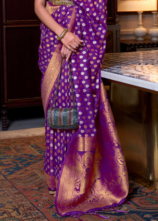 Irish Purple Copper Zari Woven Banarasi Khaddi Silk Saree Clothsvilla