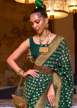 Sacramento Green Copper Zari Woven Banarasi Khaddi Silk Saree Clothsvilla