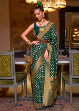 Load image into Gallery viewer, Sacramento Green Copper Zari Woven Banarasi Khaddi Silk Saree Clothsvilla