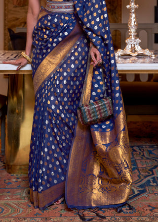 Berry Blue Copper Zari Woven Banarasi Khaddi Silk Saree Clothsvilla