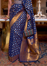 Load image into Gallery viewer, Berry Blue Copper Zari Woven Banarasi Khaddi Silk Saree Clothsvilla