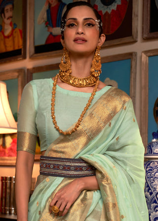 Pastel Green Copper Zari Handloom Woven Silk Saree Clothsvilla