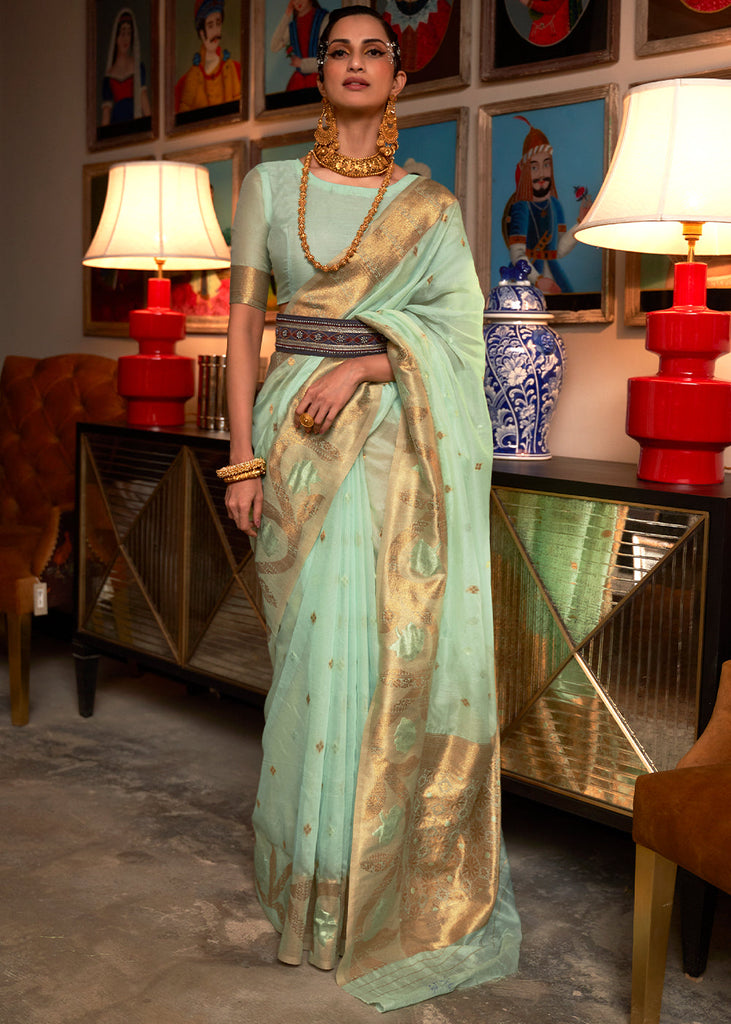 Pastel Green Copper Zari Handloom Woven Silk Saree Clothsvilla
