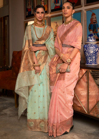 Rose Pink Copper Zari Handloom Woven Silk Saree Clothsvilla