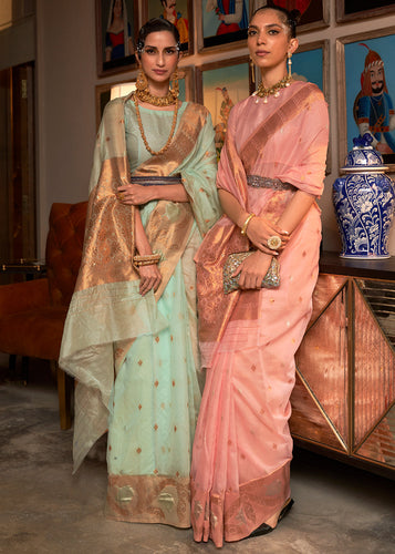 Rose Pink Copper Zari Handloom Woven Silk Saree Clothsvilla