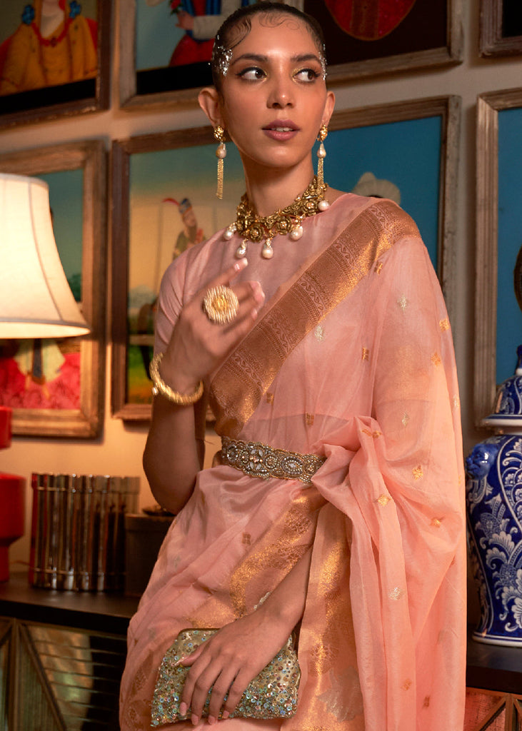 Rose Pink Copper Zari Handloom Woven Silk Saree Clothsvilla