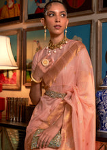 Load image into Gallery viewer, Rose Pink Copper Zari Handloom Woven Silk Saree Clothsvilla