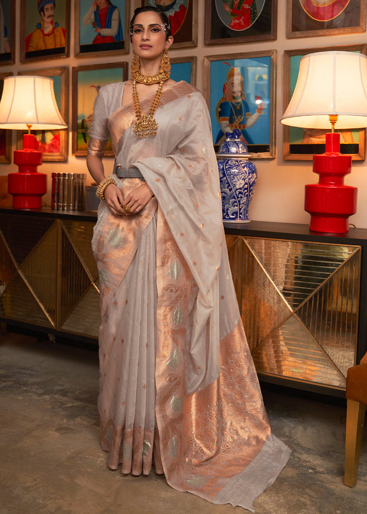 Mink Grey Copper Zari Handloom Woven Silk Saree Clothsvilla