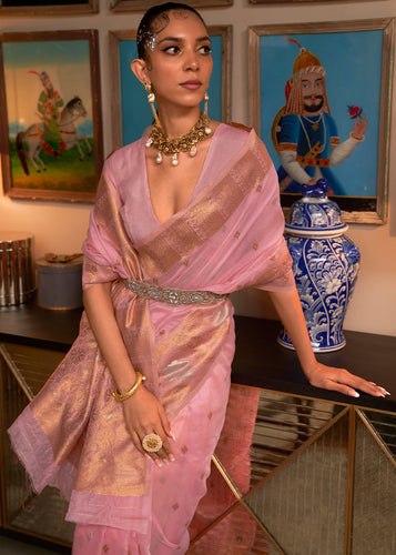 Carnation Pink Copper Zari Handloom Woven Silk Saree Clothsvilla