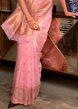 Load image into Gallery viewer, Carnation Pink Copper Zari Handloom Woven Silk Saree Clothsvilla