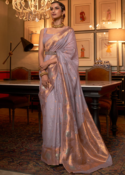 African Purple Copper Zari Handloom Woven Silk Saree Clothsvilla Main image