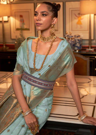 Blizzard Blue Copper Zari Handloom Woven Silk Saree Clothsvilla