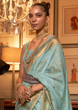 Load image into Gallery viewer, Blizzard Blue Copper Zari Handloom Woven Silk Saree Clothsvilla