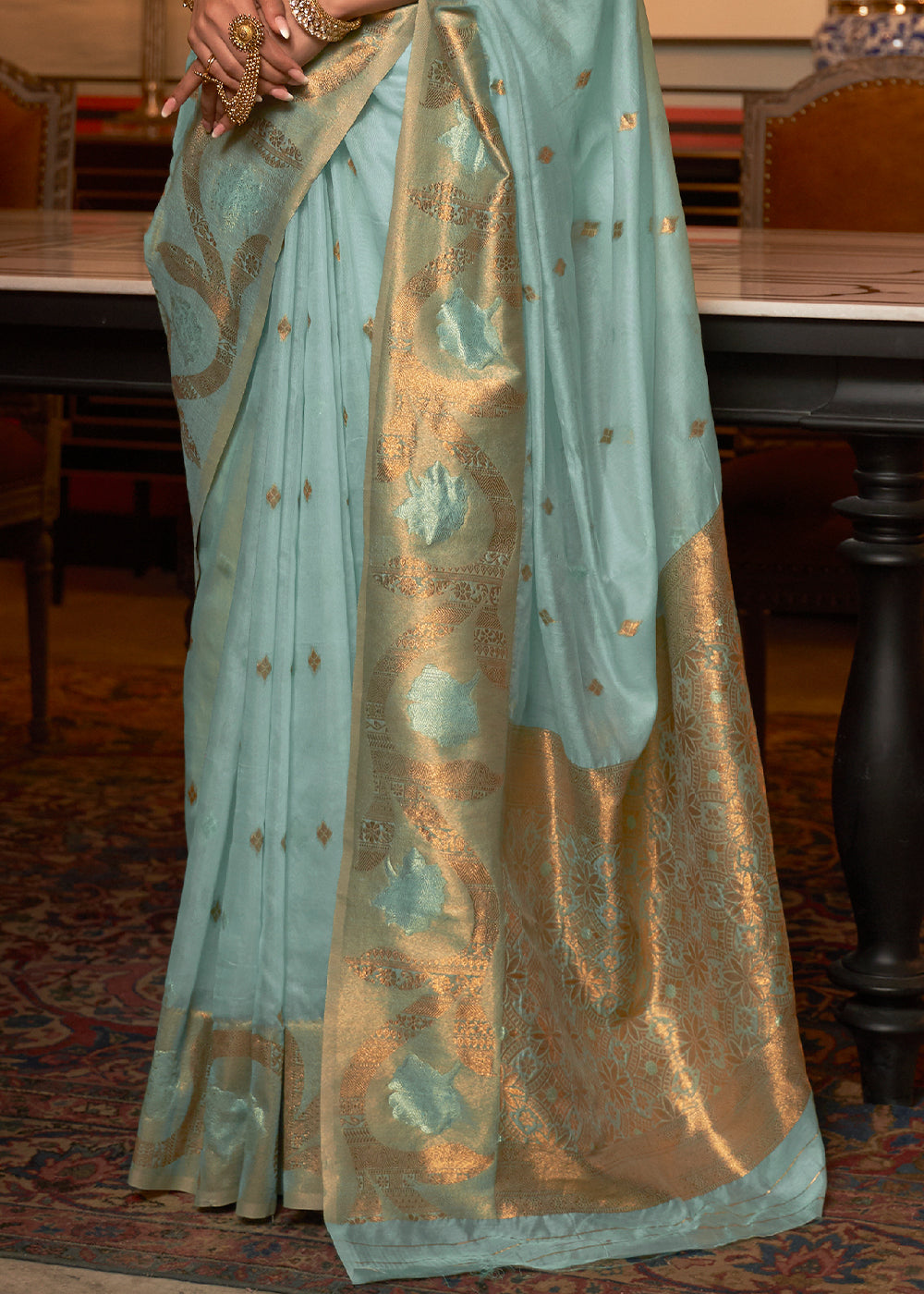 Blizzard Blue Copper Zari Handloom Woven Silk Saree Clothsvilla
