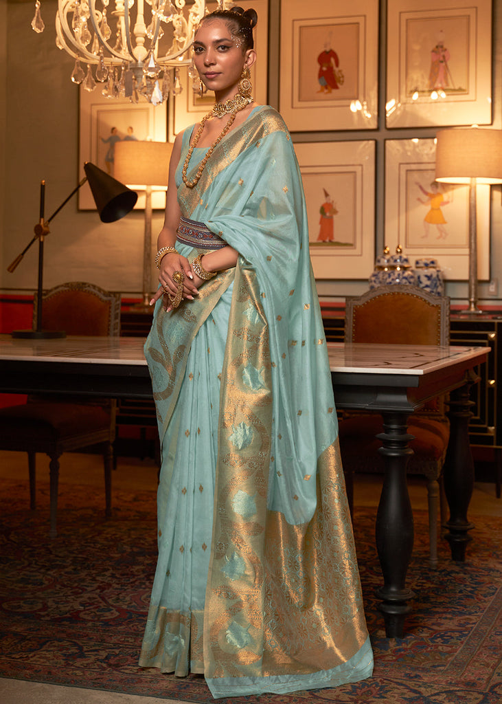 Blizzard Blue Copper Zari Handloom Woven Silk Saree Clothsvilla