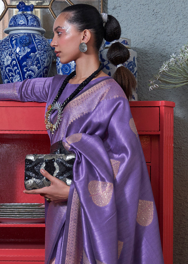 Electric Purple Copper Zari Woven Silk Saree with Sequence work Clothsvilla