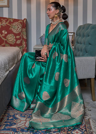 Jade Green Copper Zari Woven Silk Saree with Sequence work Clothsvilla
