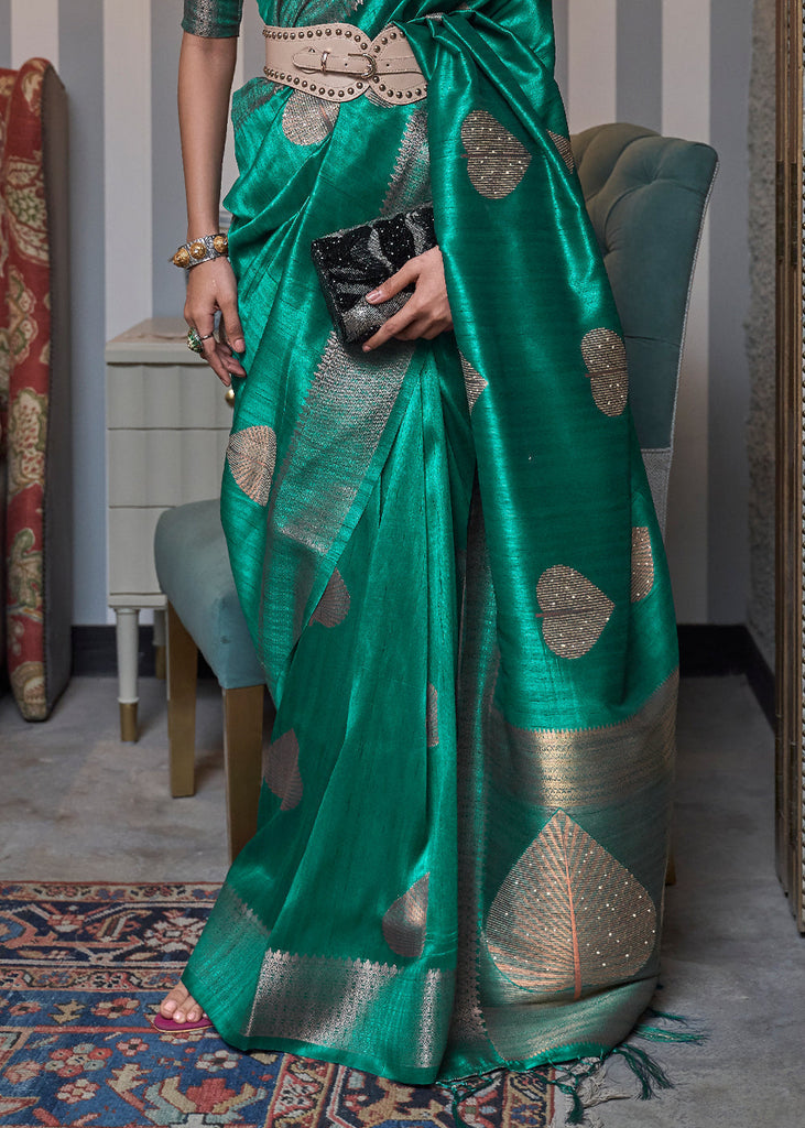 Jade Green Copper Zari Woven Silk Saree with Sequence work Clothsvilla