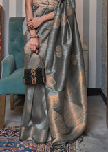 Load image into Gallery viewer, Steel Grey Copper Zari Woven Silk Saree with Sequence work Clothsvilla