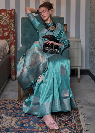 Curious Blue Copper Zari Woven Silk Saree with Sequence work Clothsvilla