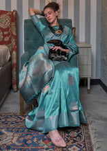 Load image into Gallery viewer, Curious Blue Copper Zari Woven Silk Saree with Sequence work Clothsvilla