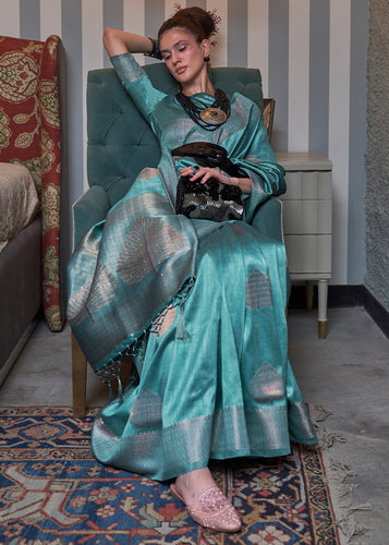 Curious Blue Copper Zari Woven Silk Saree with Sequence work Clothsvilla