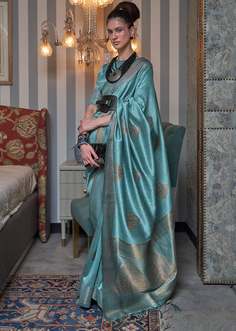 Curious Blue Copper Zari Woven Silk Saree with Sequence work Clothsvilla Main image