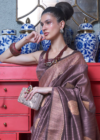 Mauve Purple Copper Zari Woven Silk Saree with Sequence work Clothsvilla